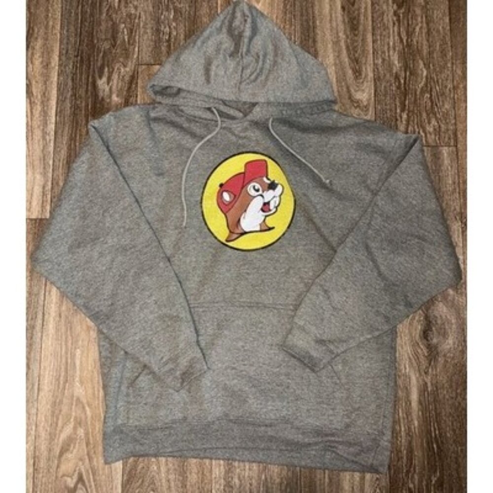 Buc-Ees Hoodie Sweatshirt Gray Bucees Beaver Pullover Adult XL Texas Logo
